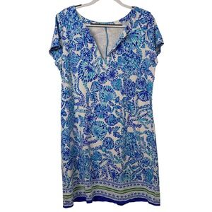 Lilly Pulitzer V-Neck Shift Dress XL Blue White Good